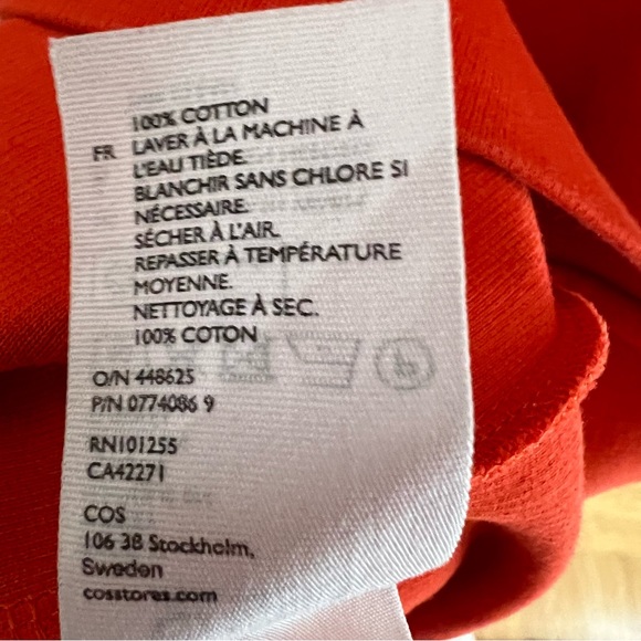 COS Short Sleeved V-neck Cotton Dress, Vibrant Orange Red, Small - Picture 8 of 9